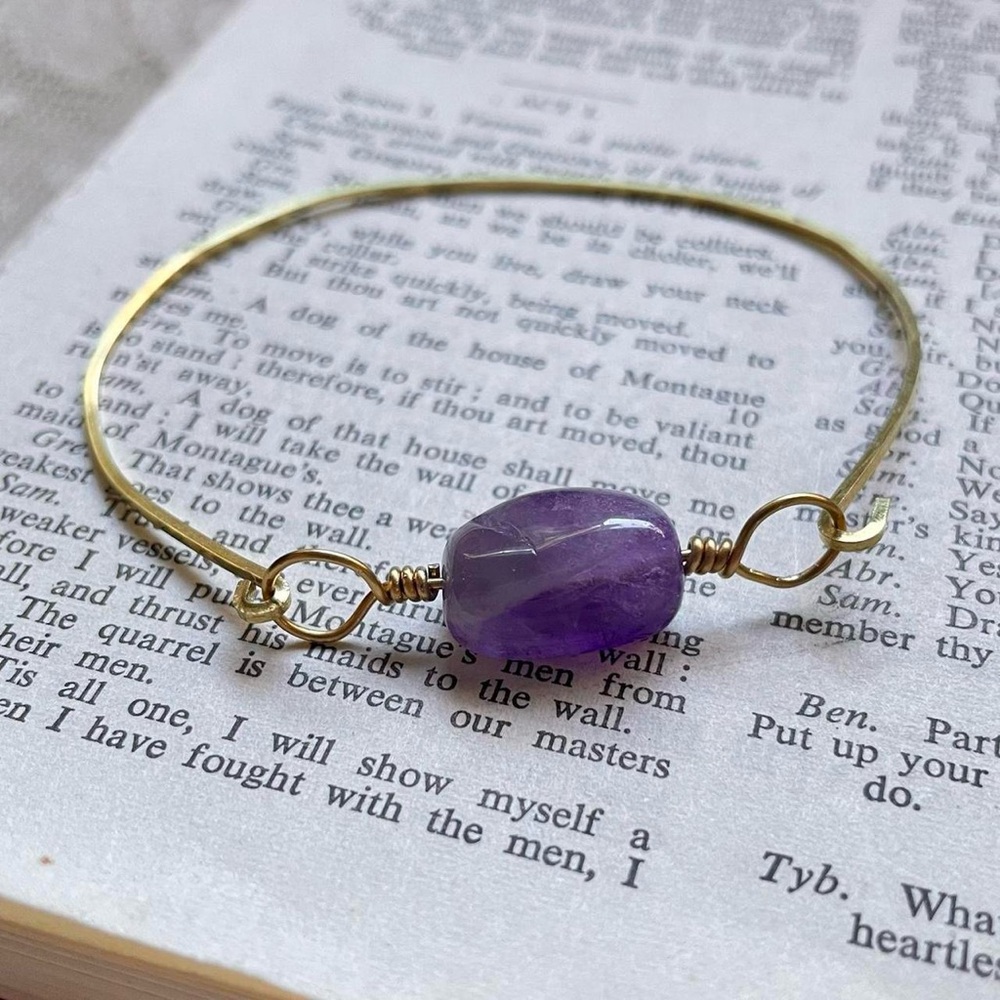 Handmade boho brass amethyst bracelet